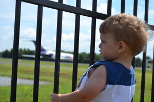 Davey checking out the plane.
