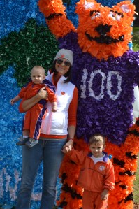 Standing in front of the many floats with my boys.  
