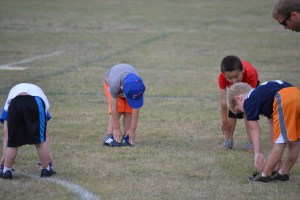 Stretching before practice.  
