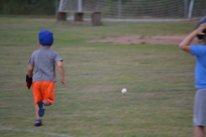 the ball that rolled between his legs.  he'll get it.  