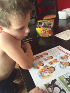 Reading the stories. 