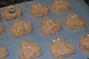 The pumpkins that look like monsters.